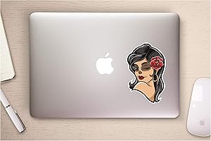 A&B Traders Sugar Skull Girl Face Stickers - Girl Wink Vinyl Decal for Cars - Skull Color Stickers for Laptop/MacBook Decals - Horror Decor, Day of The Dead Car Decal, Home Decor, 6 Inches.