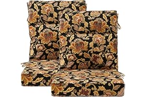 Unimatta Outdoor High Back Chair Cushion Seat Pads, 2-Pack 44 x 21 Inch Water-Repellent & Fade-Resistant Patio Furniture Cushions with Ties for Adirondack, Rocking Chairs, Red Yellow Vine Flower