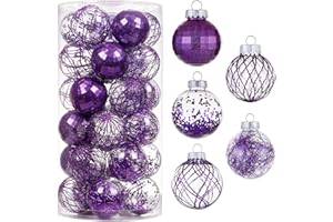 CristBest 30ct Christmas Ball Ornaments-60mm/2.36" Shatterproof Clear Plastic Xmas Balls Baubles Set with Stuffed Delicate Sparkling, Hanging Christmas Tree Decorations (Purple)