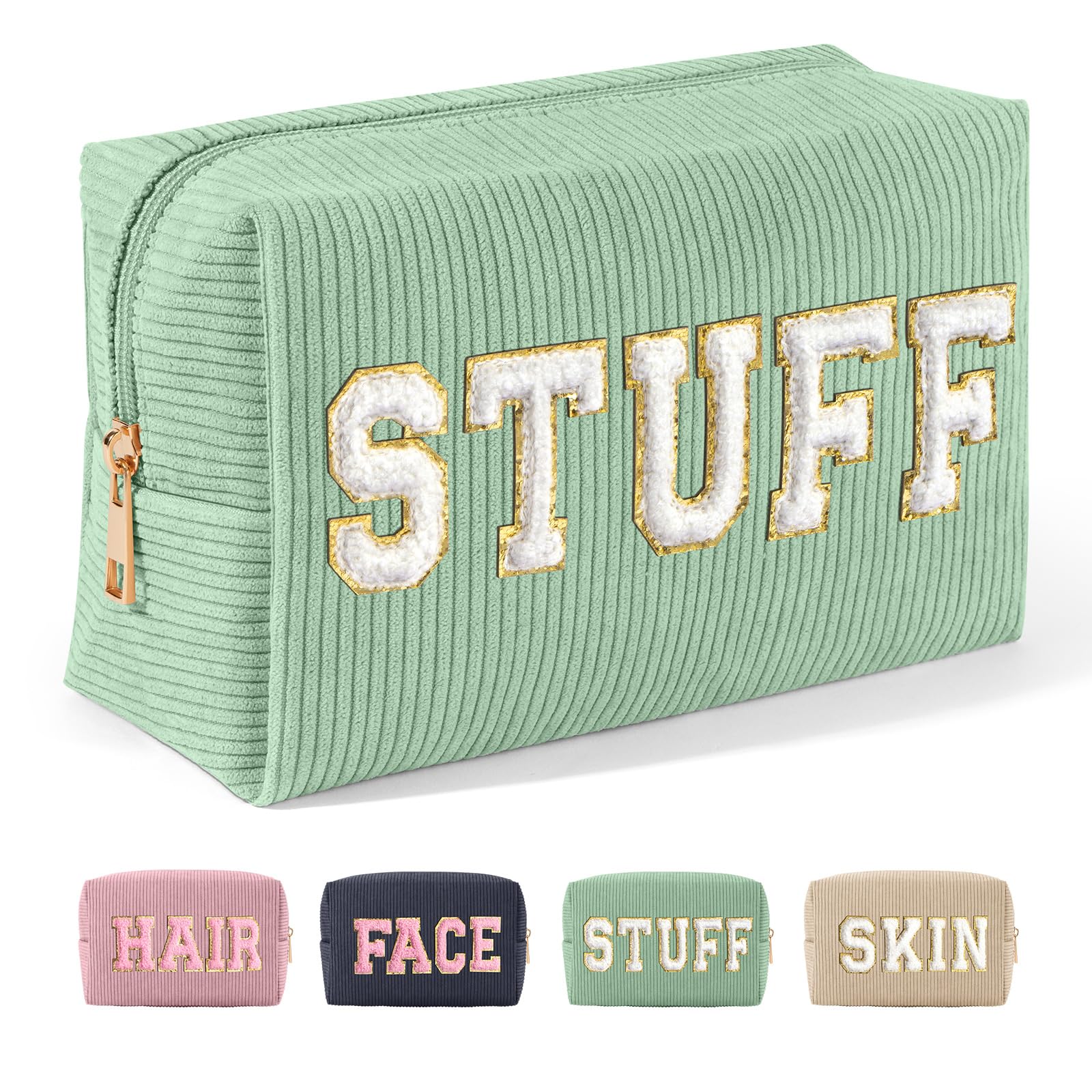MAGEFY Chenille Letter Make up Bag Small Cosmetic Bag for Purse Corduroy Make up Bag with Inner Pockets Portable Travel Makeup Pouch for Women