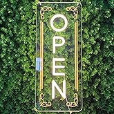 Outdoor Vertical LED Open Sign - UV printing Pattern, LED Open Signs for business – Neon Wall Light, Neon Sign for Shop, Window, or Business Use (7x16.5'', Warm White)