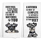 Fewgb Schnauzer Kitchen Towel Gifts for Dog Lovers Decorative Set of 2, Schnauzer Dish Towels Dishcloths Tea Towels, Dog Waffle Weave Microfiber Hand Towel for Kitchen Bathroom Decor 16x24