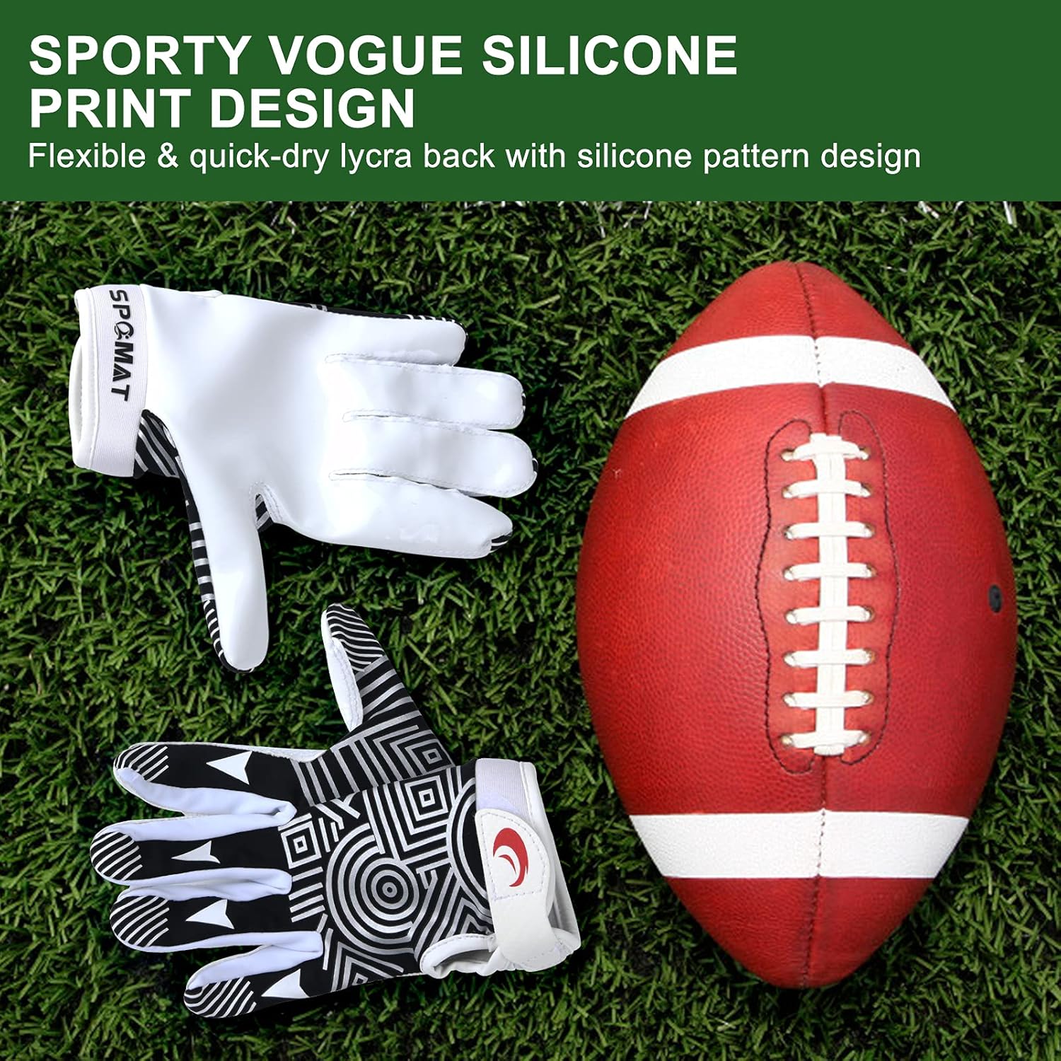 SPOMAT Football Gloves Silicone Grip Receiver Gloves with Super Stick Ability for Best Game Experience : Sports & Outdoors