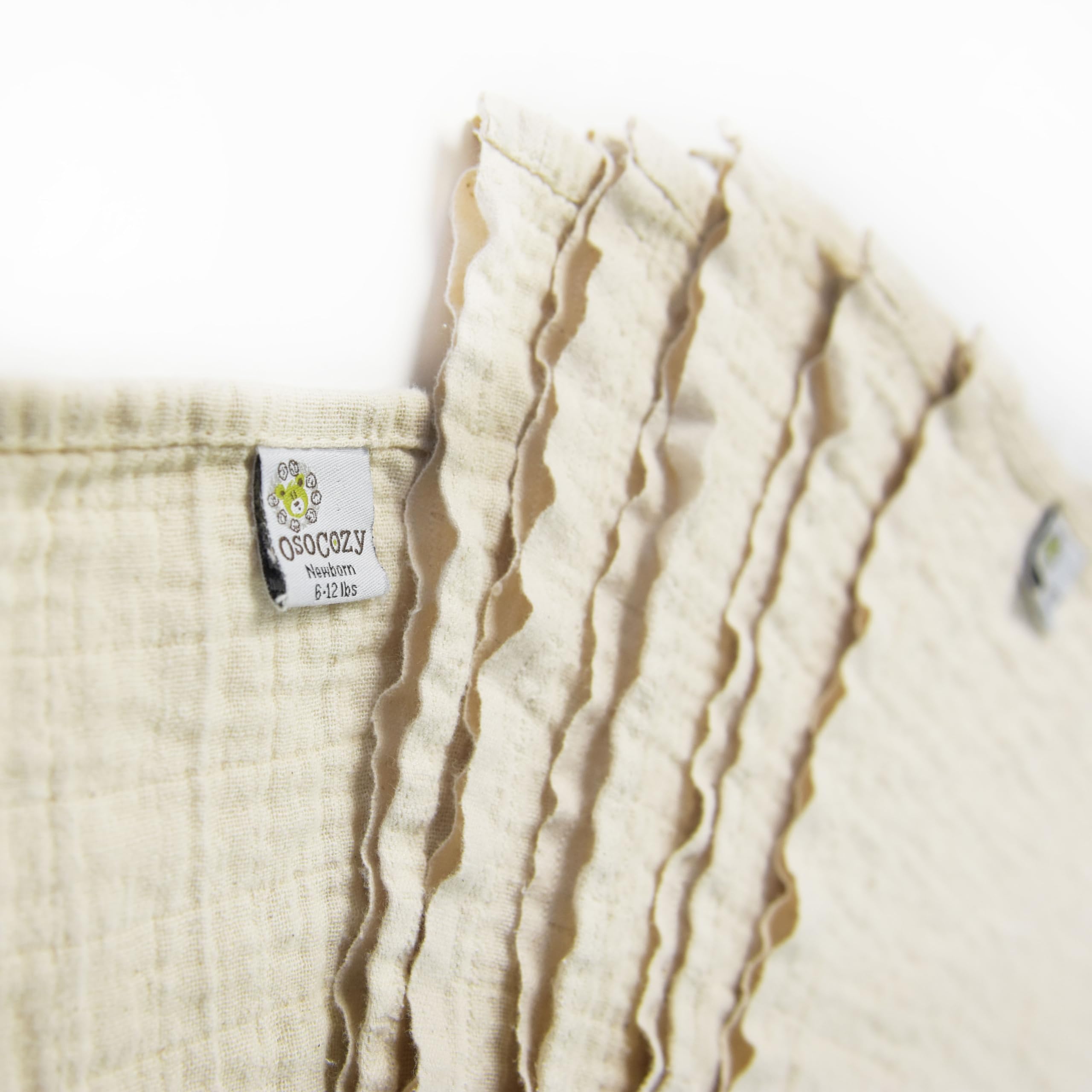 OsoCozy Organic Muslin Flat Cloth Diapers - Made of Ecologically Friendly, Soft, Absorbent, Double Layered 100% Organic Cotton. 6 Pack. Newborn Fits 6-12 Pounds.