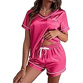 Ekouaer Silk Pajama for Women Short Sleeve Satin Pj Set Two Piece Soft Sleepwear Loungewear, S-XXL