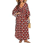 Moss Rose Kaftan Dresses for Women V Neck Summer Swimsuit Cover up Caftan Plus Size Maxi Beach Dresses