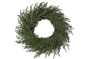 Christmas Norfolk Pine Wreaths, 20 Inch Real Touch Norfolk Pine Wreath, Artificial Green Wreath Greenery Realistic Wreaths fo