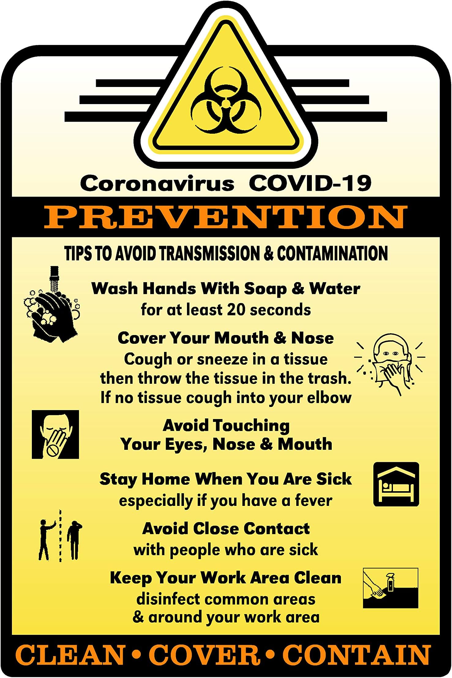 Designer Signs Coronavirus Covid 19 Prevention Tip Decal 8" x 12" Public Safety Sign for Businesses and Stores