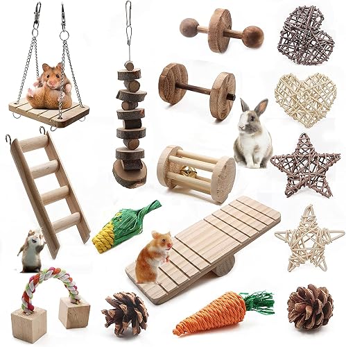 Leasote Natural Wooden Chew Toy With Bell For Hamsters, Rabbits, Guinea Pigs & Small Pets