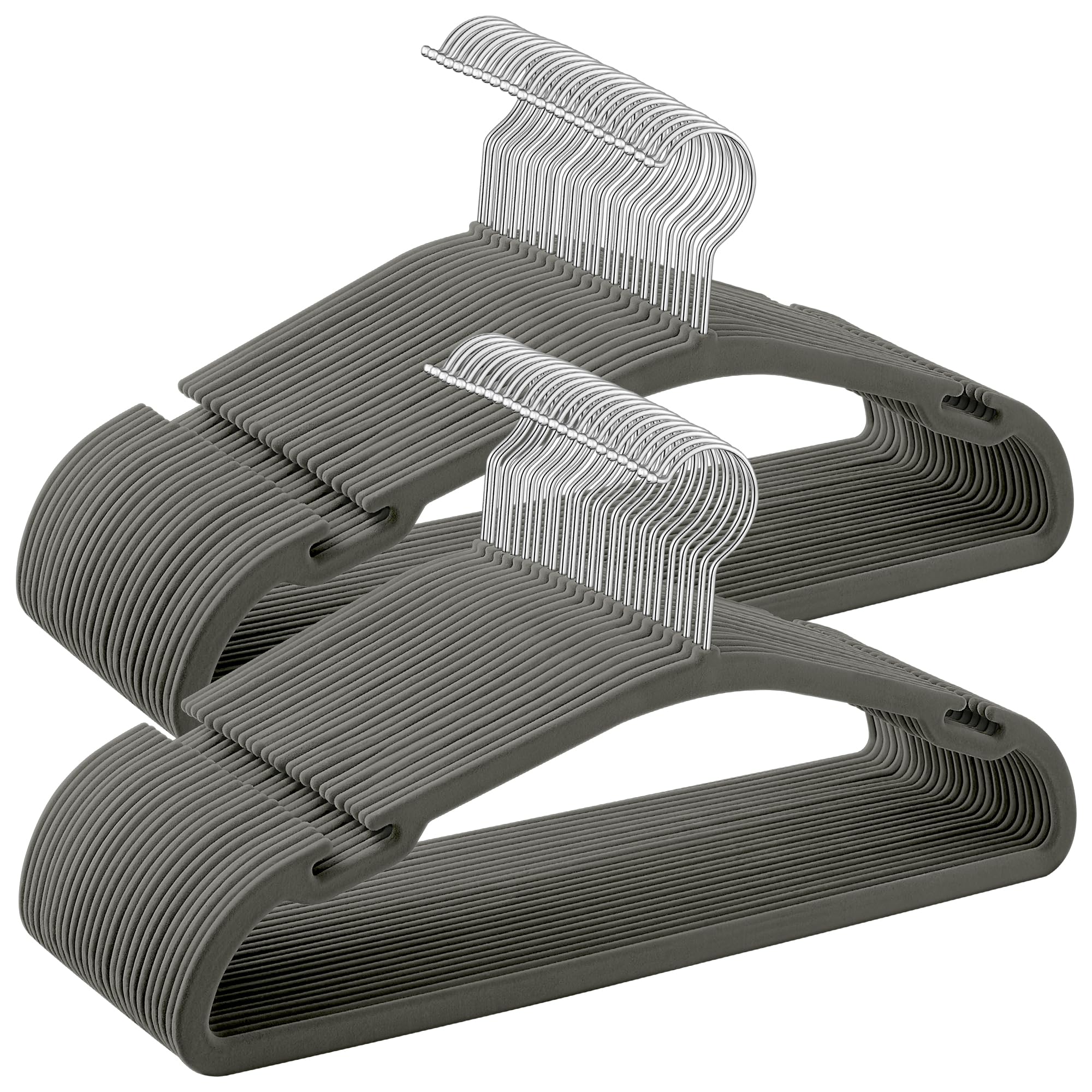 SONGMICS Velvet Hangers 50 Pack, Non-Slip Clothes Hangers, 17 x 8.3 Inches, Coat Hangers with Wide Shoulder Notches, Pants Bar, 360° Swivel Hook, Space-Saving, for Closet, Gray UCRF039G02 Image