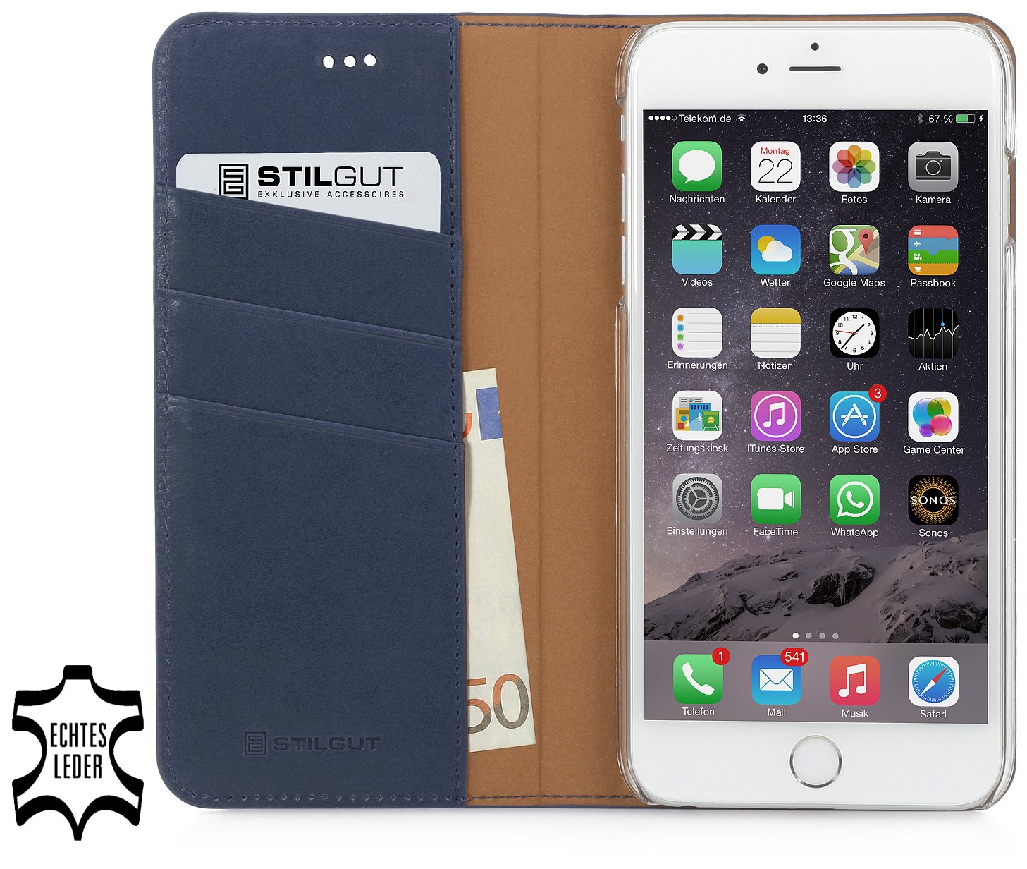 StilGut Leather Case Compatible with iPhone 6s Plus (5.5"), Cover with Card Slots, Italian Series: Dark Blue โ image 1