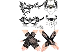 Newcotte 6 Pcs Masquerade Mask for Women Lace Mask Choker Necklace Glove for Christmas Halloween Venetian Party 80s 90s