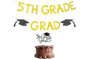 AISOSIKS 5th Grade Grad Banner with 5th Grade Grad Cake Topper, Glitter 5th Grade Graduation Party Decorations 2024, Boy Girl Kids Fifth Grade Graduation Party Supplies