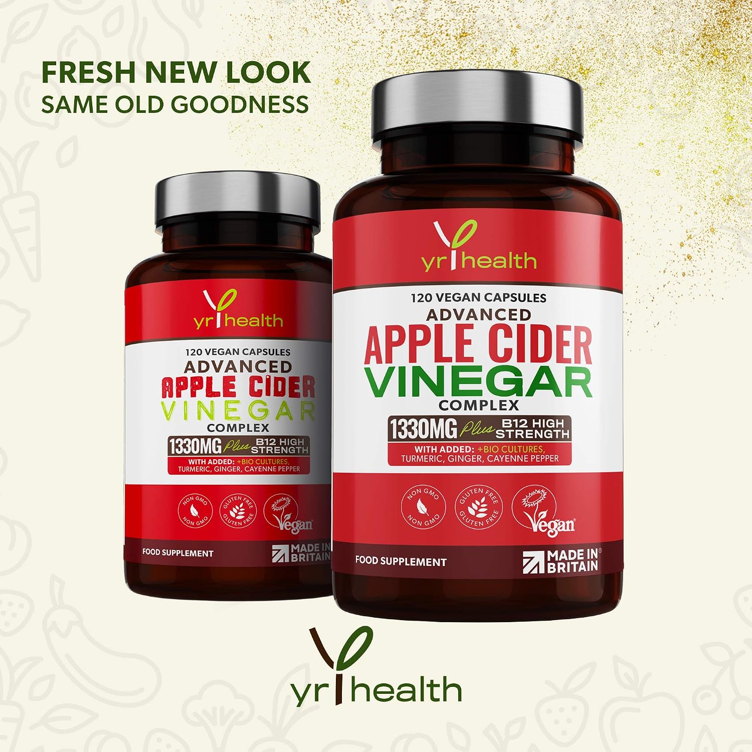 Apple Cider Vinegar Capsules Max Strength with Cayenne Pepper, Bio-Cultures, Turmeric, Ginger, Vitamin B12, 1330mg - Image 3