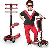 SKIDEE Kick Scooter for Kids 3-5 | Foldable 3 Wheel Scooter with Lean-to-Steer, Adjustable Height, Removable Seat & LED Light Wheels | Toddler Scooter for 3 to 9 Year Old Boys/Girls