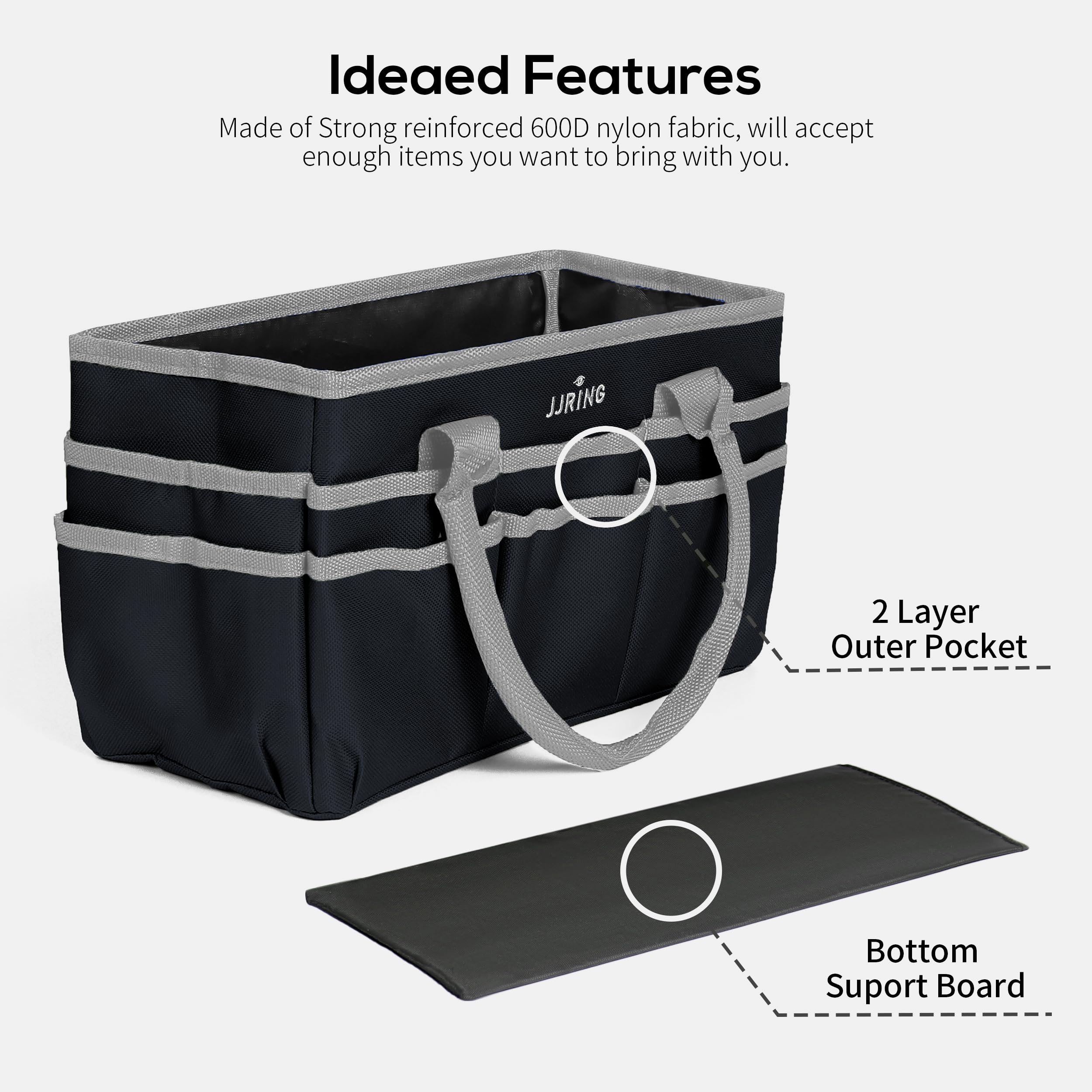 Jjring Craft and Art Organizer Tote Bag - 600D Silver Nylon Fabric Art Caddy with Pockets - for Art, Craft, Sewing, Medical, and Office Supplies Storage