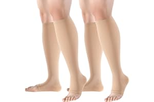 bropite Open Toe Compression Socks for Men & Women - 2 Pairs of 15-20 mmhg Knee High Stockings for Circulation Support