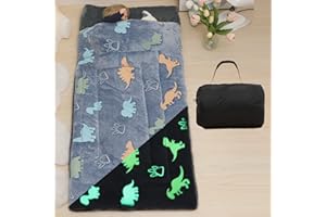 VIVILINEN Kids Sleeping Bags for Boys Girls Glow in The Dark Stars Space Slumber Bag Super Soft Nap Mat for Daycare Sleepovers | with Zipper Pillow Pocket and Carrying Bag