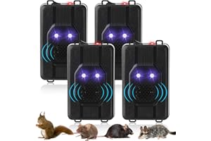 Qualirey 4 Pcs Ultrasonic Rodent Repellent for Car Engines Car Rodent Repeller Under Hood Battery Operated Rat Repellent with Strobe Light Keep Pest Squirrels Mice Out of Garage RV Outdoor