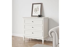 RoyalCraft White 3 Drawer Dresser for Bedroom, Wide Chest of Drawers with Ball Bearing Slide, Modern Wood Dresser Wide Nightstand Cabinet for Living Room