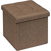 B FSOBEIIALEO Storage Ottoman Cube, Folding Footrest for Living Room Seat, 12.6"X12.6"X12.6" (Linen Brown)