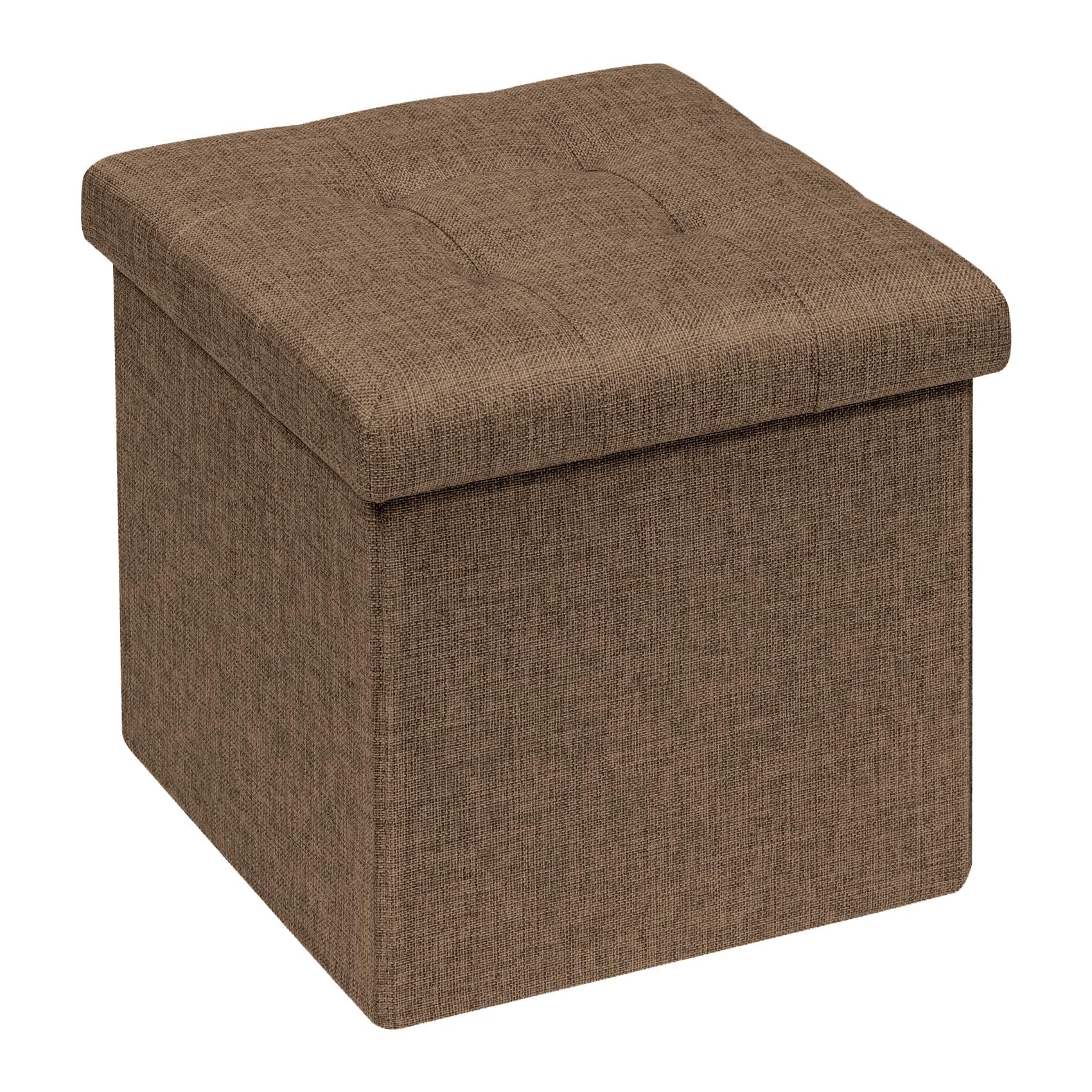 Bonlife 32cm Folding Brown Ottoman Storage,Linen Footstools for Living Room,Cubes Toy Chest Footrest Seat Maximum Load 120 Kg
