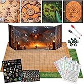 CZYY RPG Starter Set, Foldable Battle Mat, DM Screen, Game Tokens &amp; Dice | 2-Sided Wet &amp; Dry Erase Terrain Map, Scenery Pieces &amp; Marker Pens, DND Starter Accessories, Gift for Player &amp; Dungeon Master