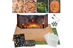 CZYY Foldable Battle Mat with DM Screen, Game Tokens, Dice Set - 2-Sided Wet & Dry Erase Terrain, Ultimate DND Starter Set, Accessories, Gift for Dungeon Master & Player