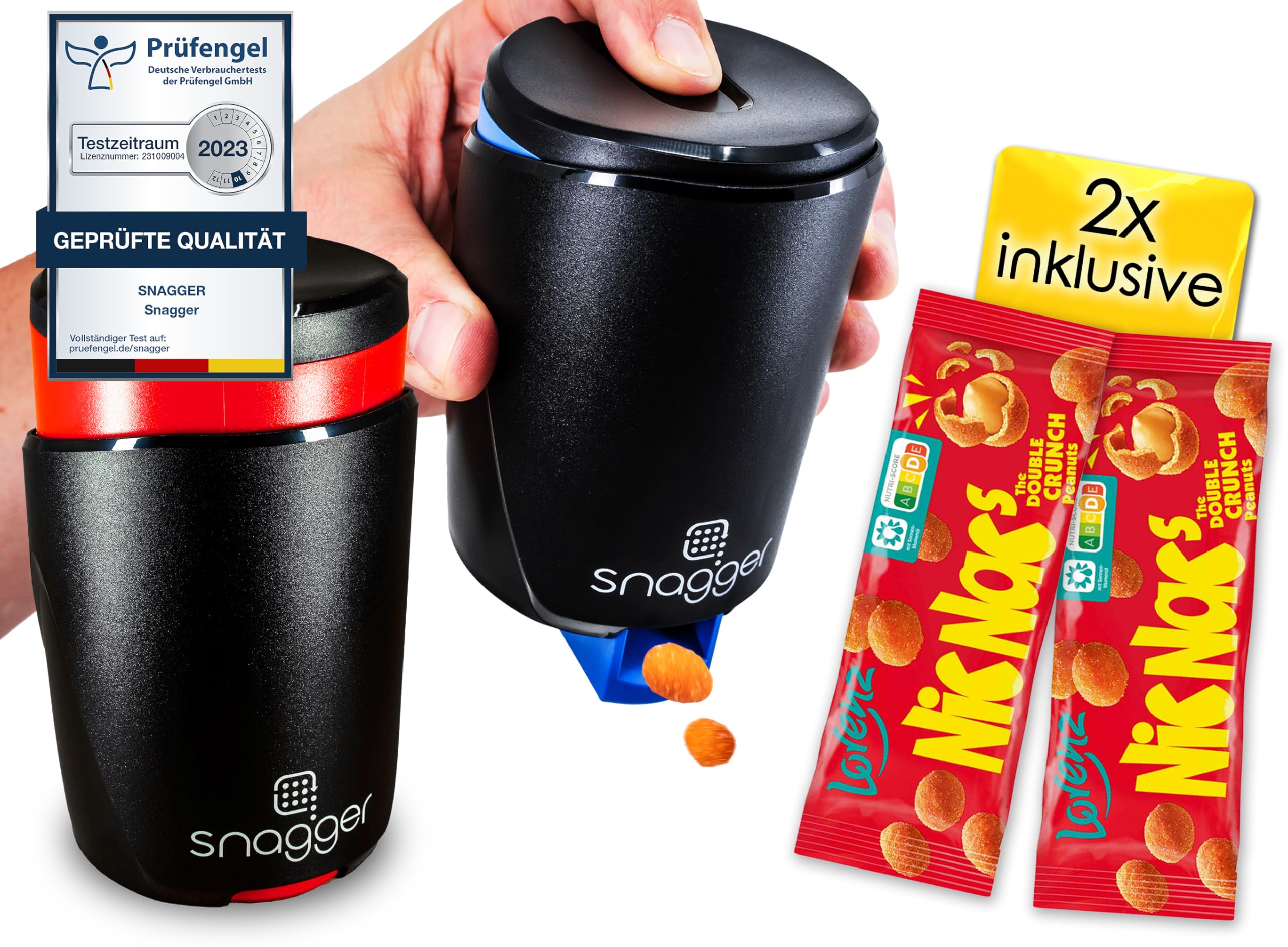 snagger Double Pack – The Snack Dispenser / Clean Hands When Snacking/Suitable for Peanuts, NicNacs, UVM/Gamer Gift, Gifts for Men Women, Nicnac Dispenser / (Double Pack Classic) — image 1