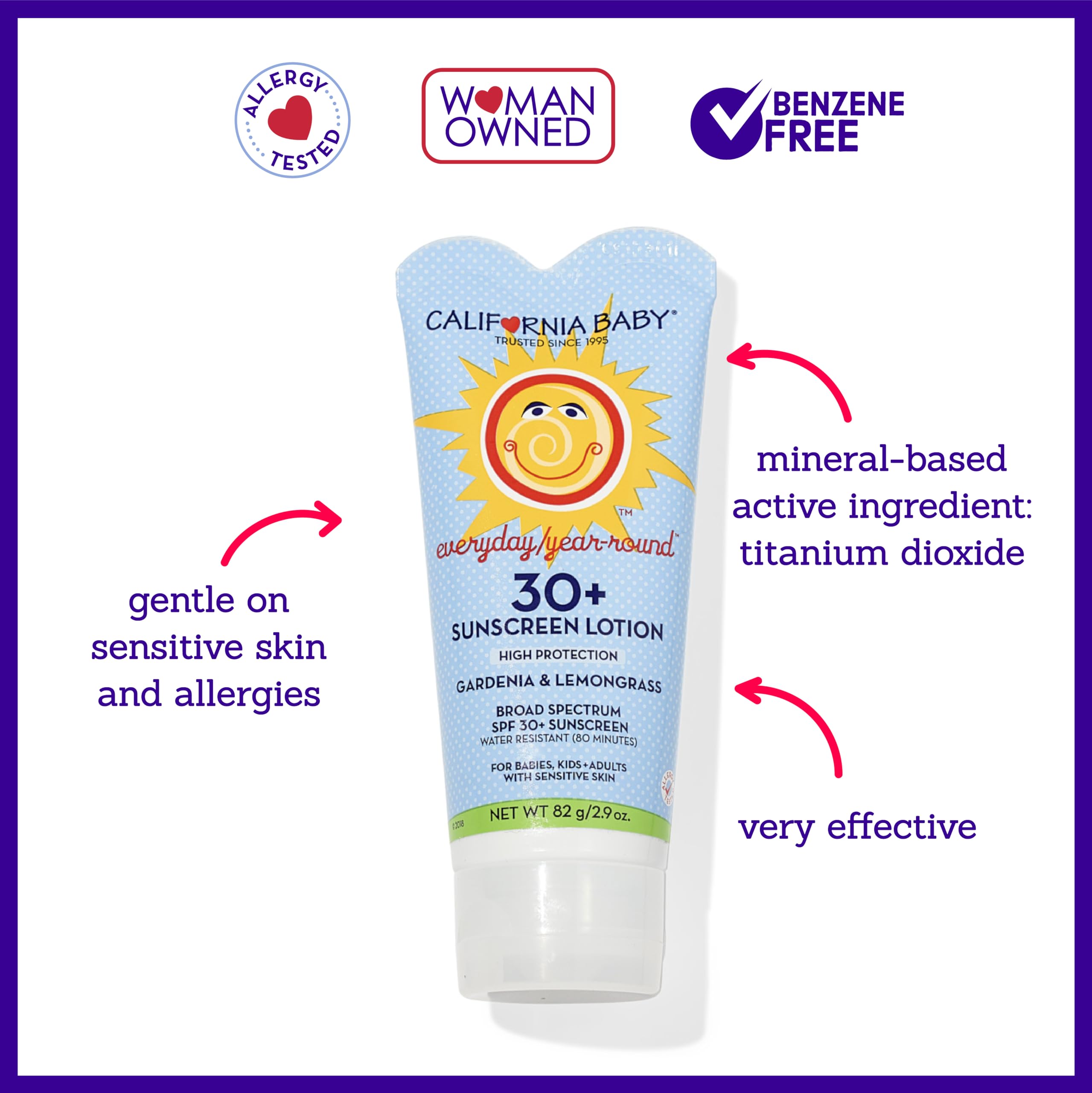 California Baby Everyday SPF 30+ Sunscreen | Mineral Based | Titanium Dioxide | Travel Size Baby Sunscreen for Face + Body | Floral Scent | 2.9oz