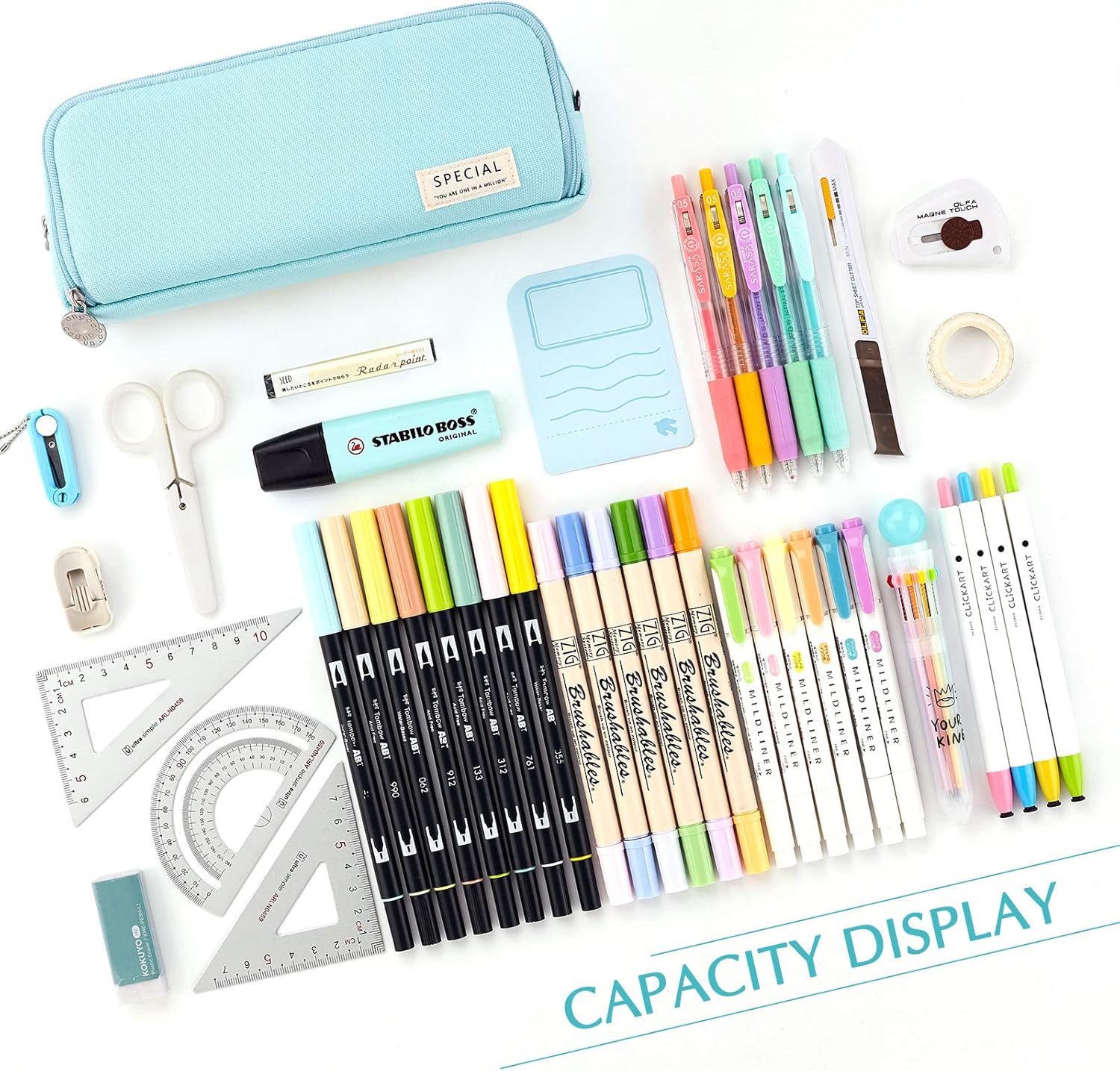 CICIMELON Pencil Case Large Capacity Pencil Pouch 3 Compartments Pencil Bag Gift for Students Girls Adults Women(Light Blue) - Image 3