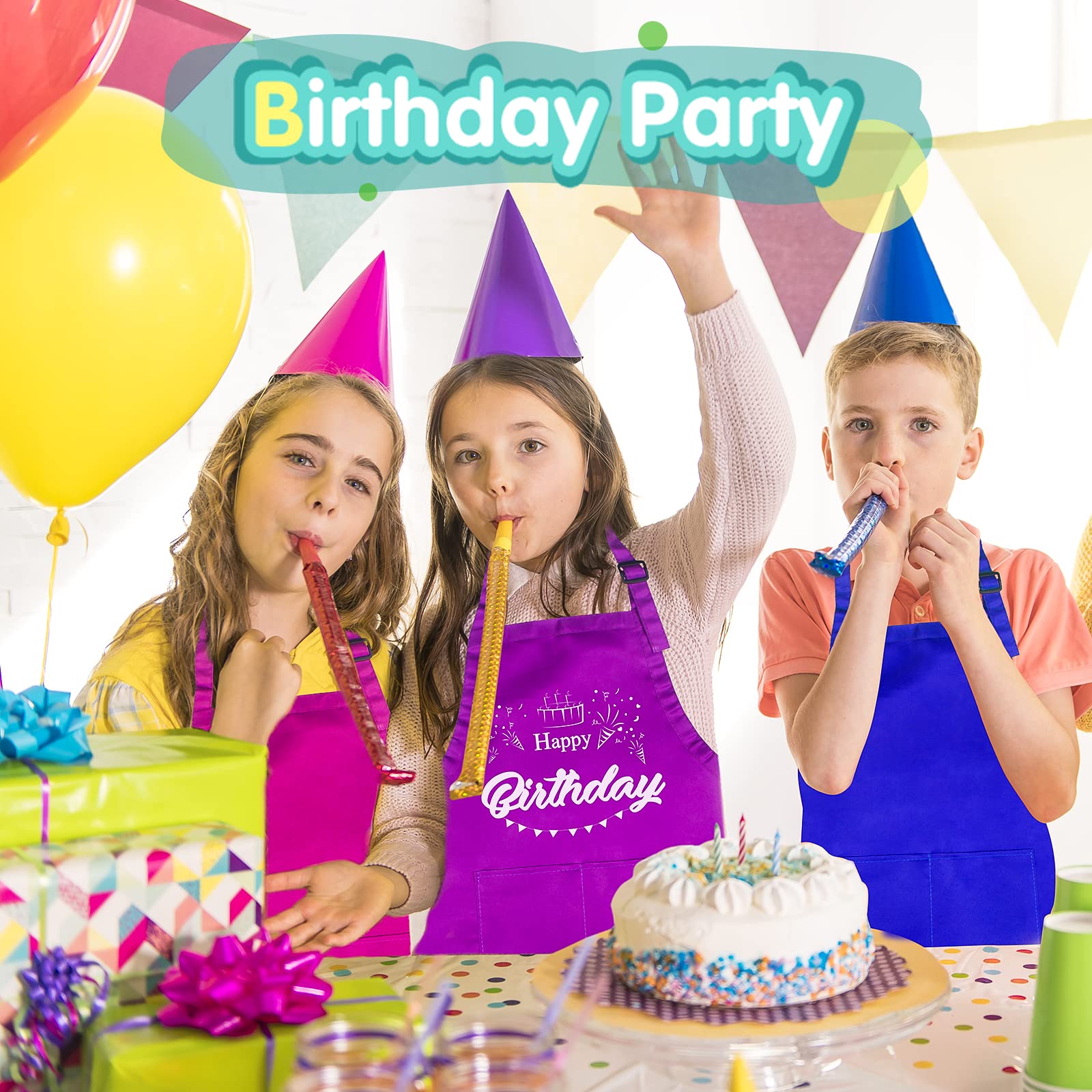 Ecoofor 24 Pieces 12 Colors Kid Aprons Set XL for 7-13 Age Children Chef Aprons Kids Painting for Kitchen Cooking Baking Painting