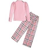 SODLON Girls Clothes Kids Fall Winter Outfits Long Sleeve Top Plaid Pants Casual Little Girl Clothing