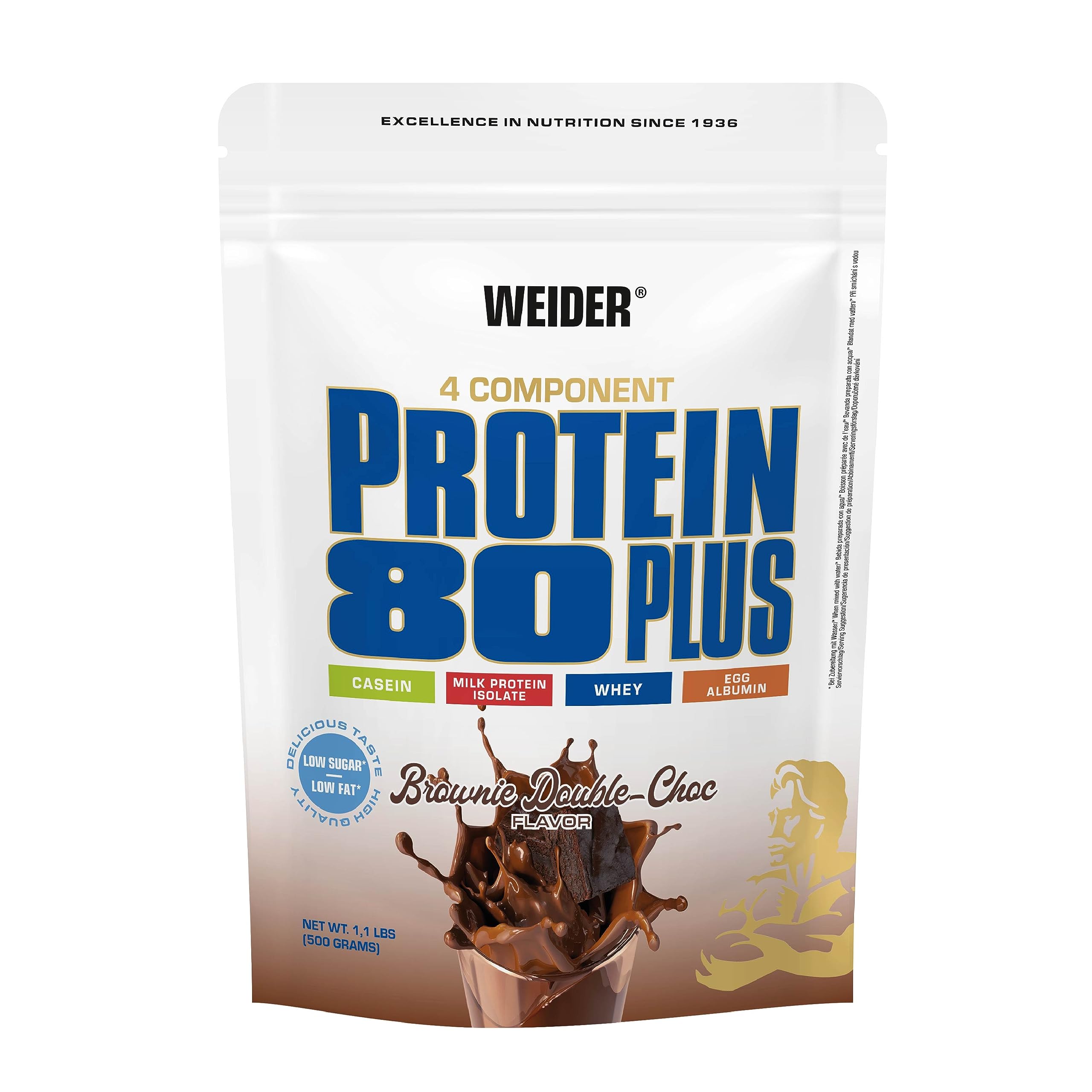 Weider Protein 80 Plus Protein Powder, Chocolate, 4 Multi Component High Quality Protein Sources, Low Fat & Sugar, 500g,WN-30115