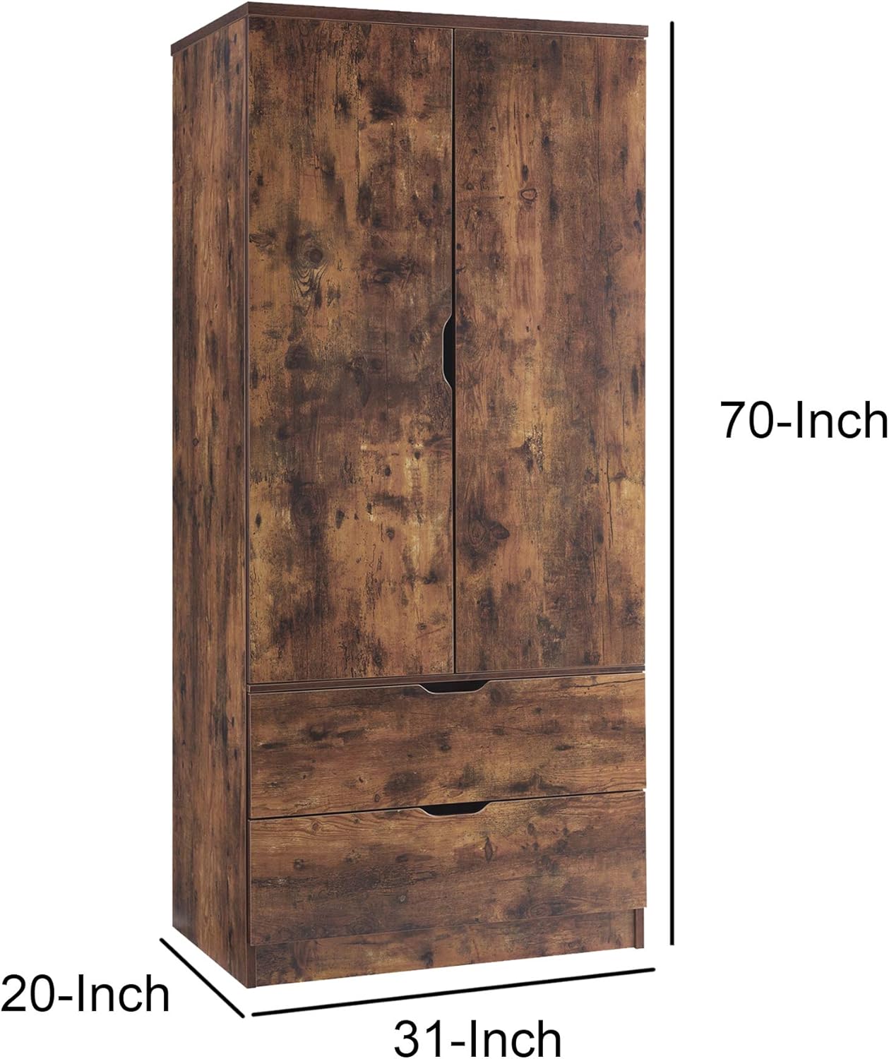 Amazon Com Benjara Wooden Wardrobe With 2 Drawers And 1 Hanging