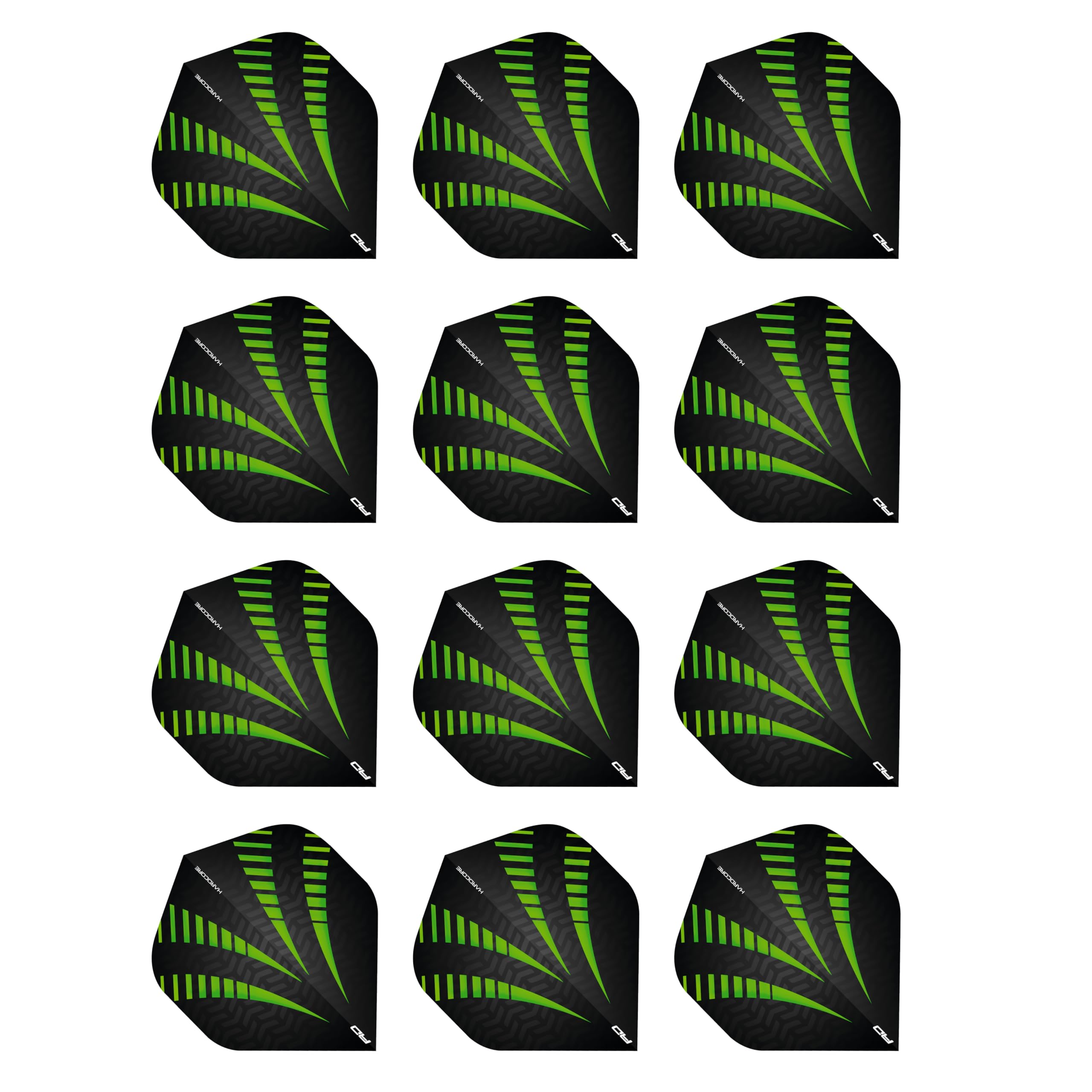 RED DRAGON Hardcore Radical Black & Green Burst Extra Thick Standard Dart Flights - 4 sets Per Pack (12 Dart Flights in total)