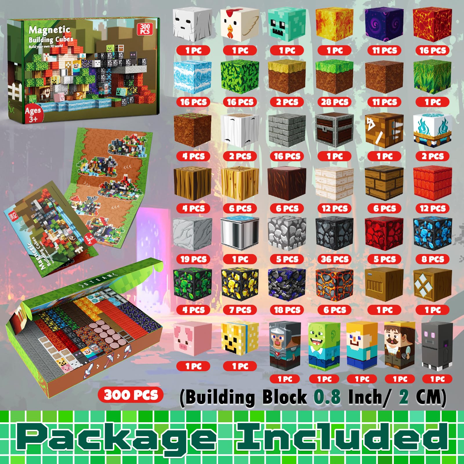 300 PCS Magnetic Blocks - Magnetic Building Blocks, Stacking Magnets for Kids, Sensory Toy for STEM Montessori Sensory Toys for Kids 3+ Boys and Girls Christmas Birthday Gifts