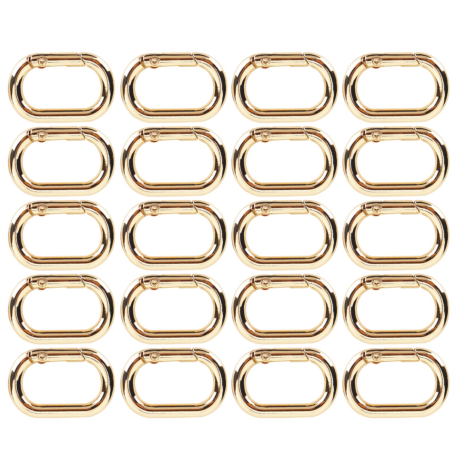 Pssopp 20Pcs Oval Spring Clip Golden Spring Mountaineering Buckle Carabiner Metal Spring Key Ring for Key Organizing Accessories(gold)