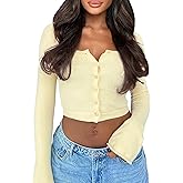 OZICERD Fall Knit Cropped Cardigan Sweaters for Women Cozy Long Sleeve Going Out Top Button Open Front Light Short Cardigan