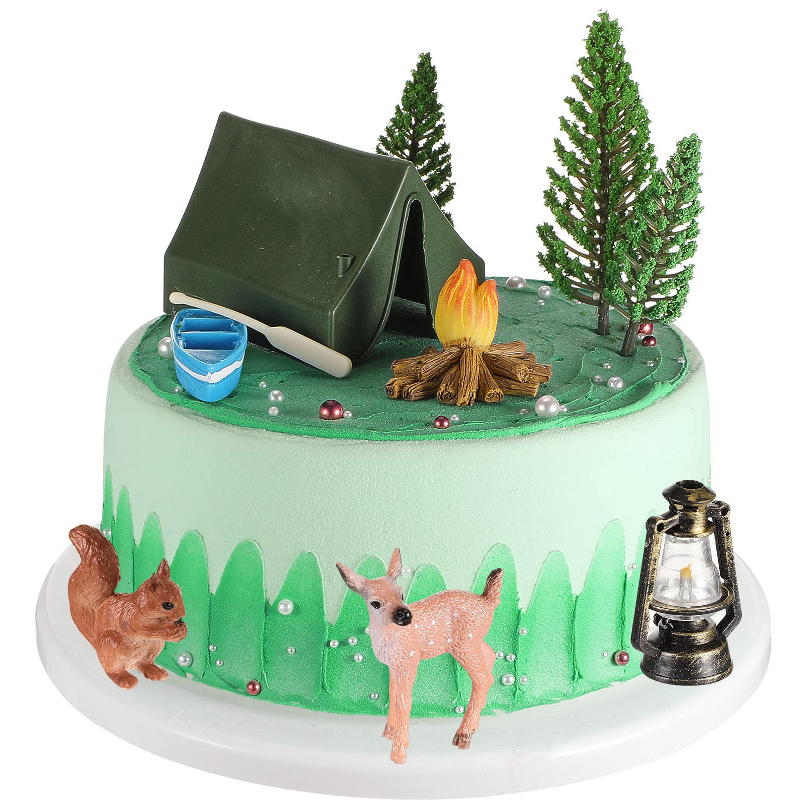 Photo 1 of Yookeer 11 Pcs Camping Cake Topper Fireside Camp Decor Set Fireside Camp Christmas Topper Camping Themed Decoration for Forest Theme Birthday Party Supplies(Fresh Style)