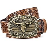 LALATCH Cowboy Western Belts for Men Women, Mens Western Cowboy Belt Embossed Belt Bull Buckle for Jeans Gifts Christmas