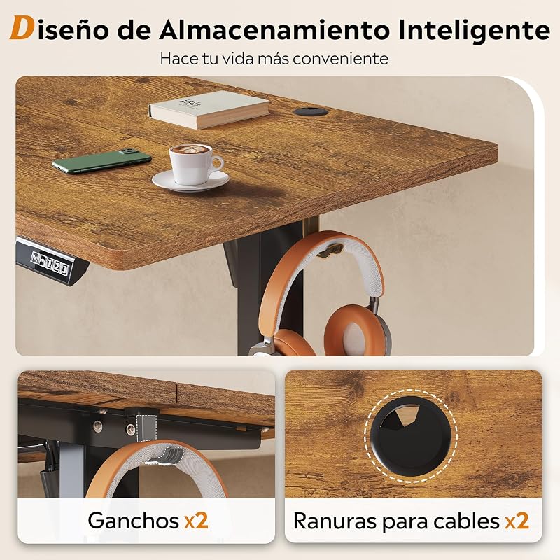 Escritorio Elevable Eléctrico,Mesa Regulable Rltura 160 x 70cm con 3 Memorias,Mesa de Oficina con Panel Inteligente en Casa con Tablero Ensamblado, Roble Natural