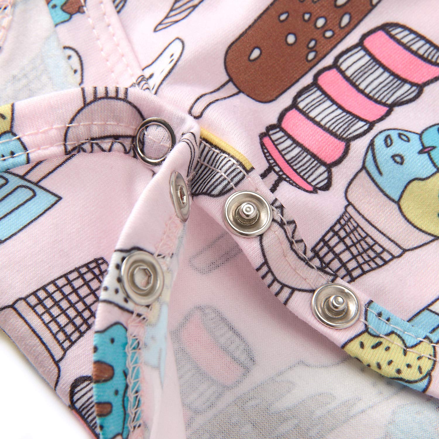 Leapparel 0-6 Months Newborn Girls Jumpsuit Unisex Baby Romper Colorful Ice Cream Printed Playsuit with Snap Button to Change Diaper Size 70