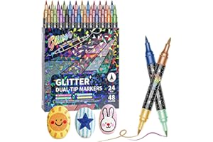 24/48/72/96 Colors Glitter Effect Brush Markers, Dual Tip & Dual Color Shimmer Metallic Markers, Sparkle Paint Pens for Adult