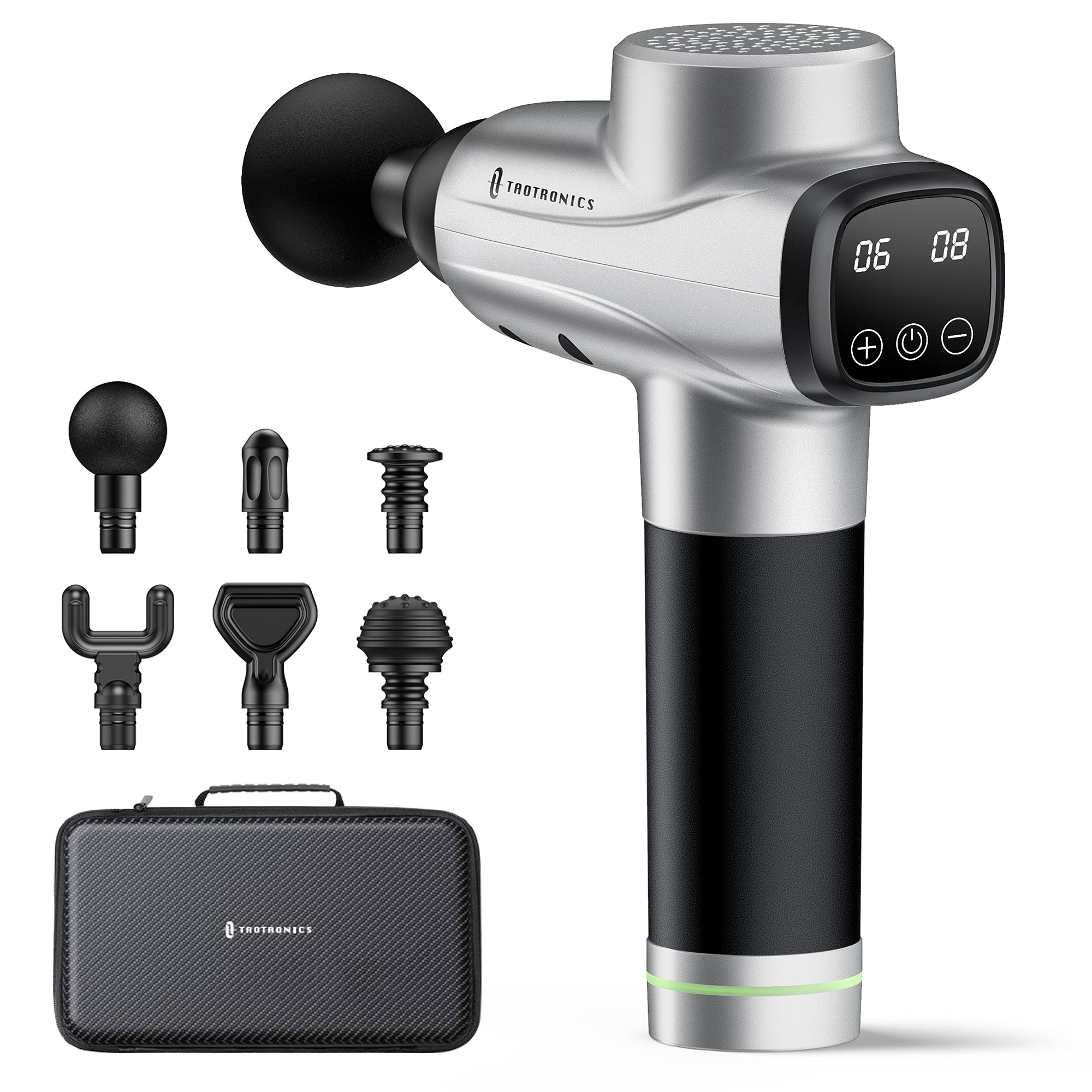 Massage Gun, TaoTronics Portable Body Muscle Massager Gun Professional Deep Tissue Massage Gun for Pain Relief with 10 Speed 6 Massage Heads, Handheld Electric Percussion Massager for Gym Office Home