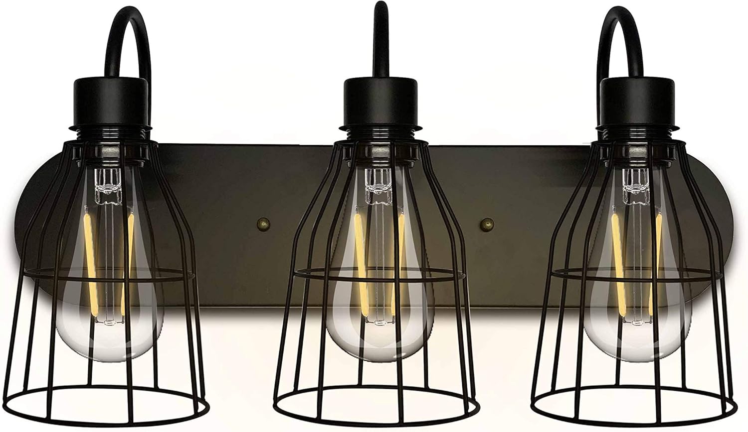 3Lights Bathroom Industrial Vintage Light, Metal Cage Wall Sconce