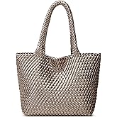 BOYATU Woven Tote Bag for Women: Vegan Leather Purse with 1 Zipper Clutch - Handwoven Tote for Travel Vacation Beach Weekend