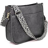 AUYOCO Vegan Leather Crossbody Bags for Women, Crossbody Purse with Guitar Strap Zipped Pockets Handbag Shoulder Bag