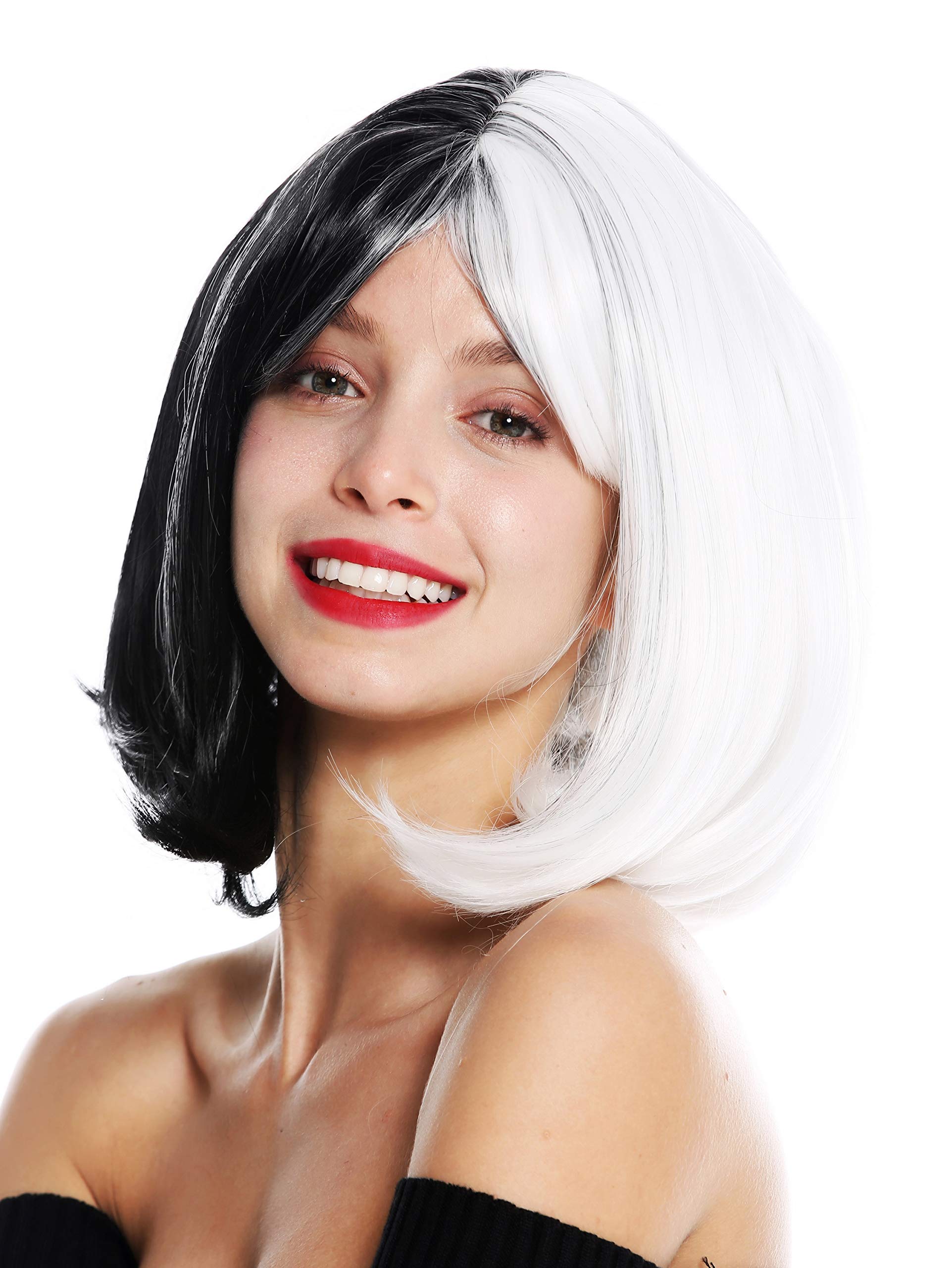 WIG ME UP - GFW2289L-1+1001 women's quality wig Cosplay short bob long bob voluminous fringe sleek cut in half black half white