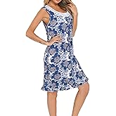 Vslarh Women Sleeveless Nightgowns Lace Sleepshirts Soft Sleepdress Wide Strap Chemise Tank Top Sleepwear Print Pajama Dress